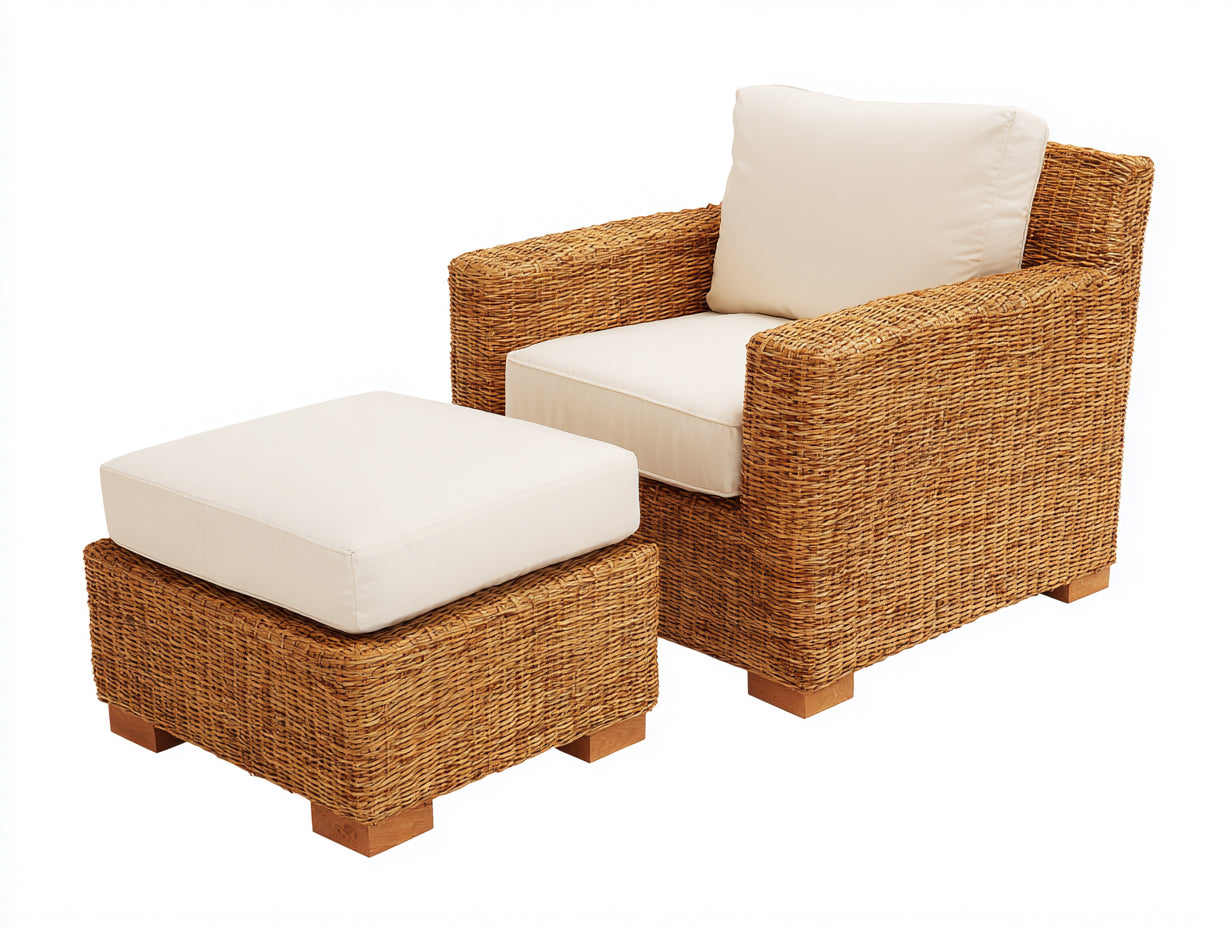 Sillones de ratán ratán 82x78x78 cm - natural-beige - diseño exterior con reposapiés