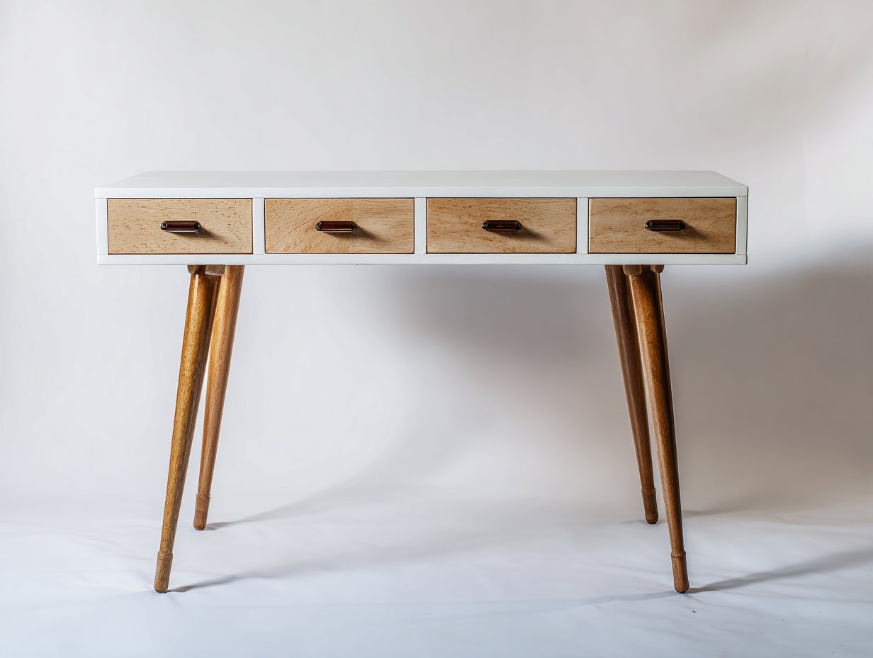 Mesas de oficina madera 120x50x76 cm - blanco-natural - diseño retro con cajones