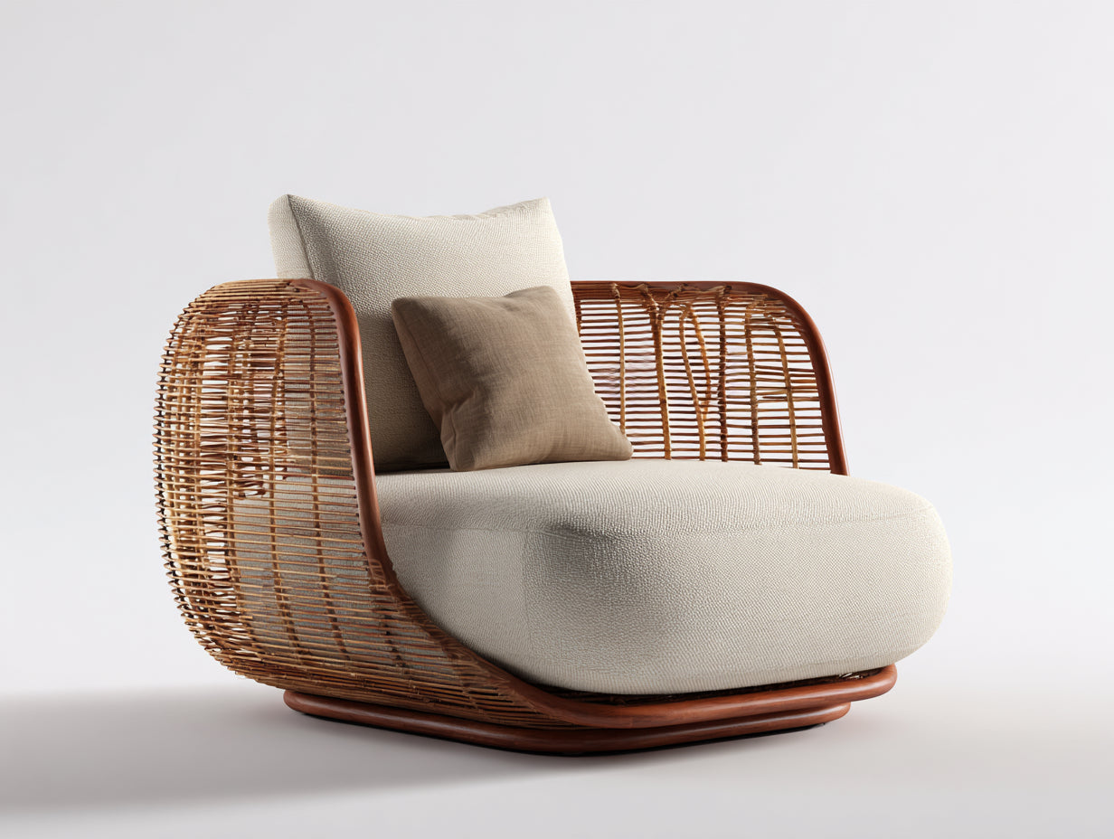 Sillones de ratán 105x92x76 cm - marrón claro-beige - estilo natural para exterior