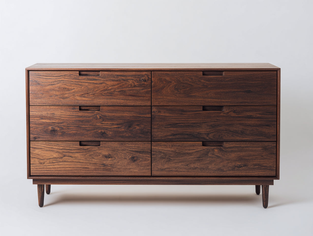 Cómodas de madera 130x45x82 cm - marrón - 6 cajones - estilo moderno para dormitorio