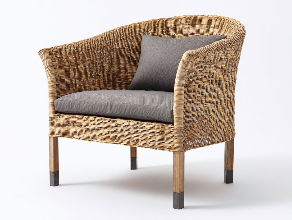 Sillón de ratán con cojín gris 84x81x85 cm - estilo relajante para jardín