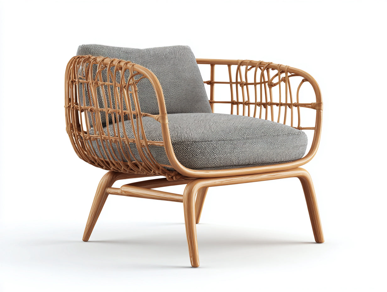Sillón de ratán con cojín gris 87x82x85 cm - estilo relajante para jardín