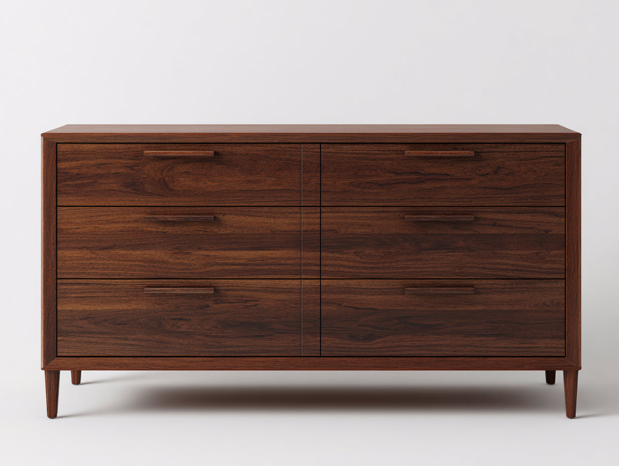 Cómodas de madera 150x45x85 cm - Marrón oscuro - Diseño moderno con 6 cajones