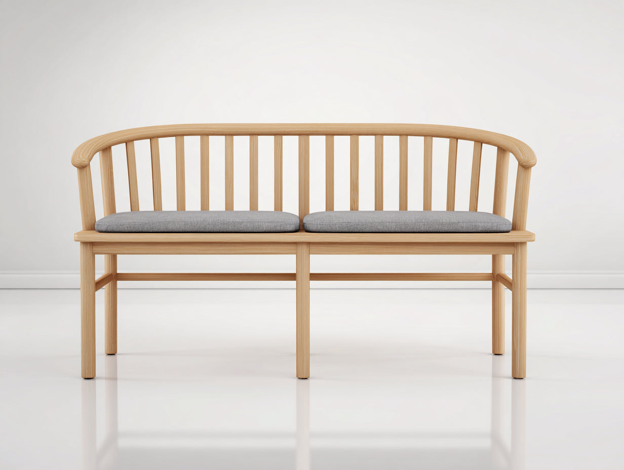 Bancos de jardín madera 148x58x86 cm - natural-gris - diseño curvo con cojines