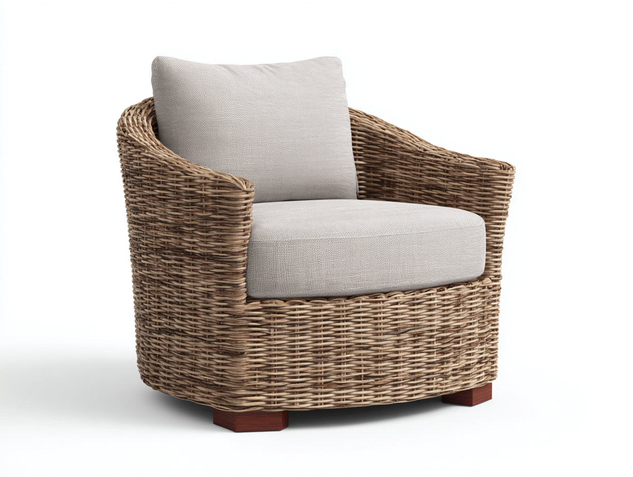 Sillón de ratán con cojín gris claro 85x80x84 cm - estilo relajante para jardín