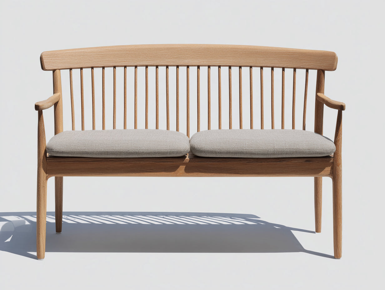 Bancos de jardín de madera 145x62x86 cm - Madera natural-Gris claro - Diseño clásico con cojines
