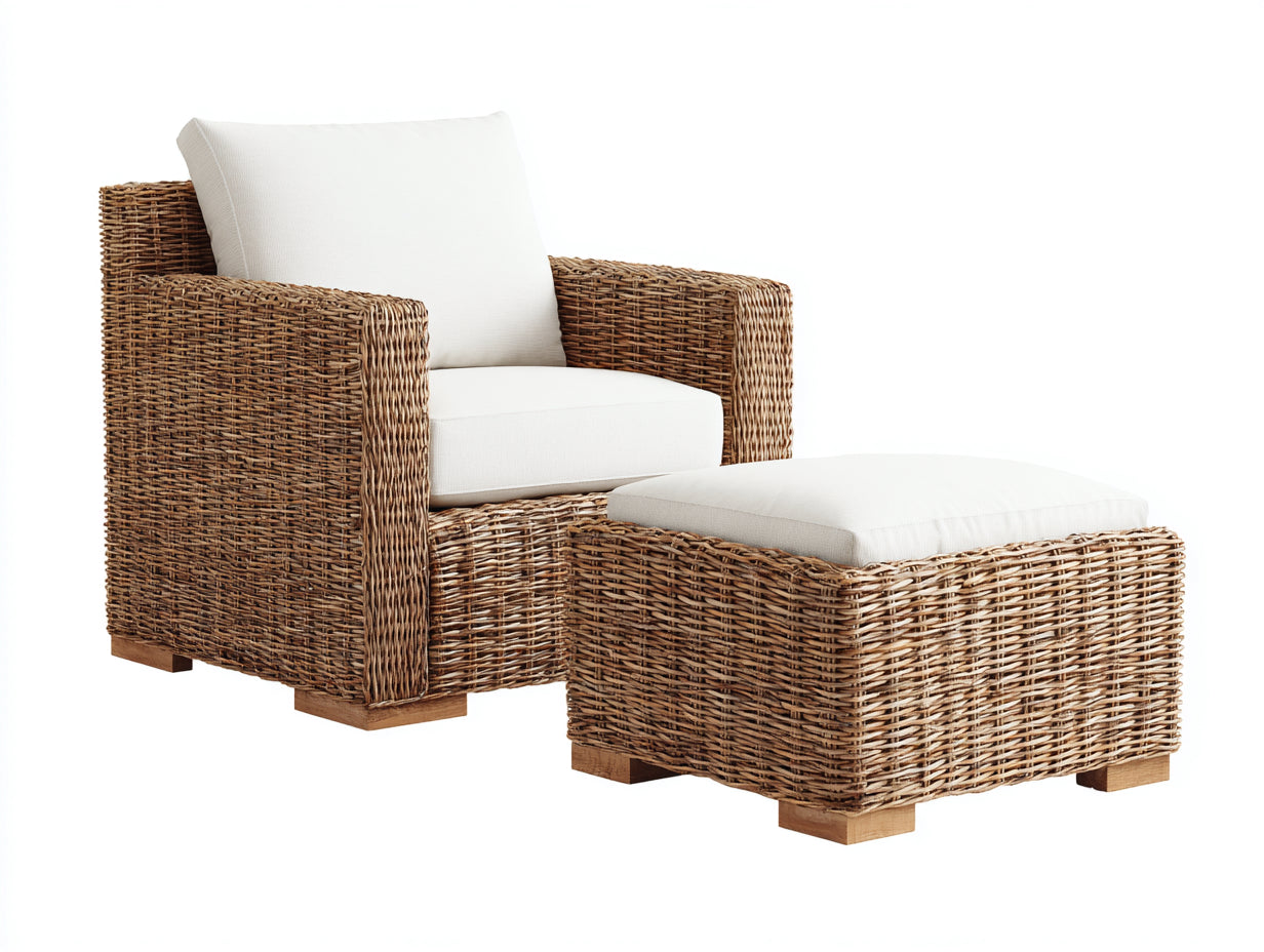 Sillones de ratán trenzado 88x82x86 cm natural - diseño con reposapiés para jardín