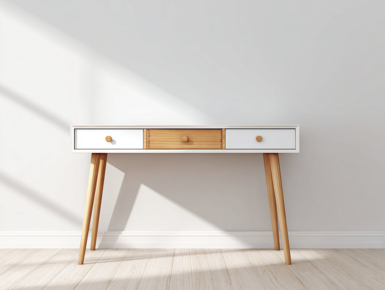 Mesas de oficina de madera 120x45x78 cm - blanco-marrón - estilo nórdico con 3 cajones